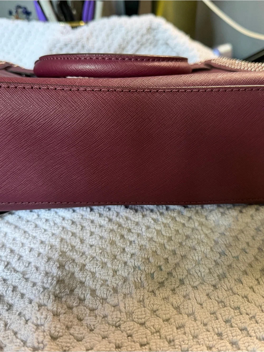 Michael Kors Wine Saffiano Leather Satchel with Gold Hardware